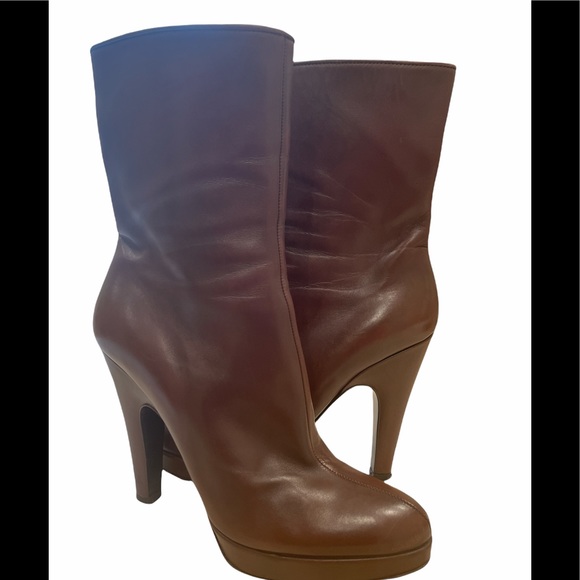 PRADA brown leather heeled ankle boots - Picture 1 of 8